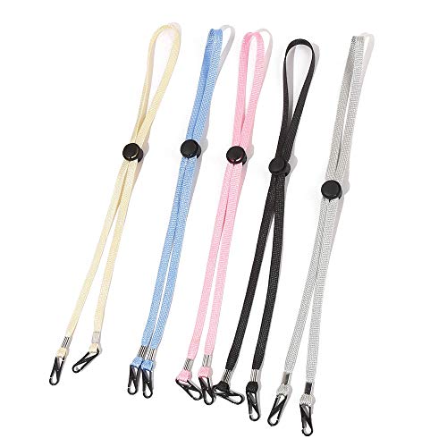 5 Pack Adjustable Face Mask Lanyards, Eyeglass Chain, Anti-Lost Safety Convenient Mask Holder Neck Strap for Women, Men, Children with Clips
