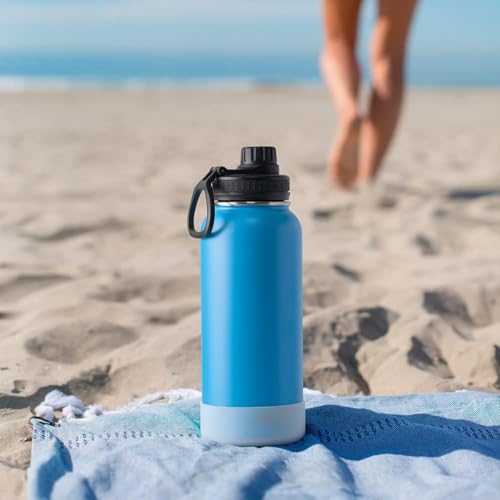 Image of koodee Insulated Water Bottle, 32 oz Stainless Steel Double Wall Vacuum Wide Mouth Sport Bottle with Leakproof Spout Lid (Sky Blue)