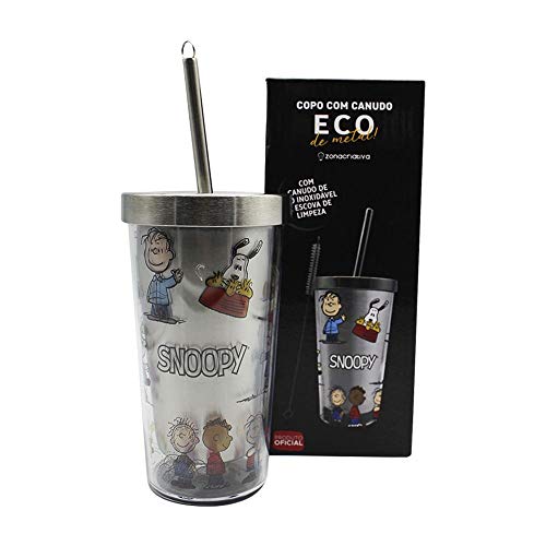 Copo Térmico de Metal com Canudo - Turma do Snoopy - 450ml