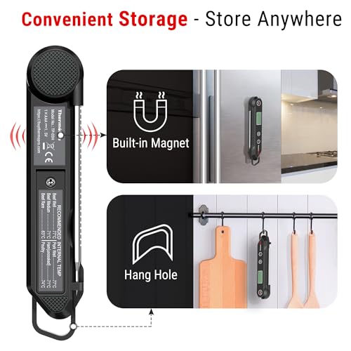 ThermoPro TP03H IPX6 Wasserdicht Fleischthermometer 0.5°C Präzise Grillthermometer 3s Schnelle Reaktion Faltbares Küchenthermometer für BBQ, Braten, Grill und Getränken Schwarz