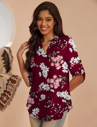 a.Jesdani Women's Plus Size Tops 3/4 Roll Sleeve Shirts V Neck Blouses Tunic Top4