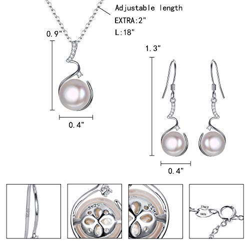 Elequeen 925 Sterling Silver Pearl Necklace Sets Cz Cream Freshwater Cultured Pearls Pendant Dangle Earrings Jewelry, Valentine's Day/Mother's Day/Christmas Jewelry Gift For Girlfriend/Mom #TOP3