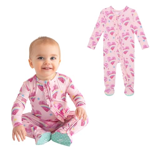 Image of Posh Peanut Footie Pajamas for Baby Girls – Sleepers in Ultra-Soft Viscose from Bamboo with 2-Way Zipper & Ruffle Trim