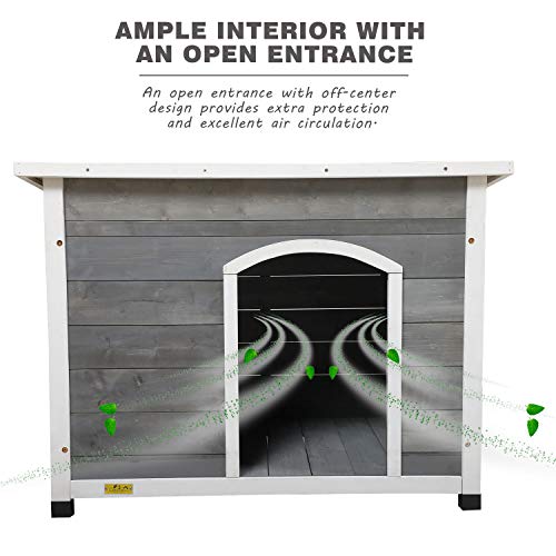 Sandinrayli Wood Dog Houses for Dogs, Weatherproof Outside Dog Kennel with Door Slanted Hinged Roof (Grey) - Thumbnail 7