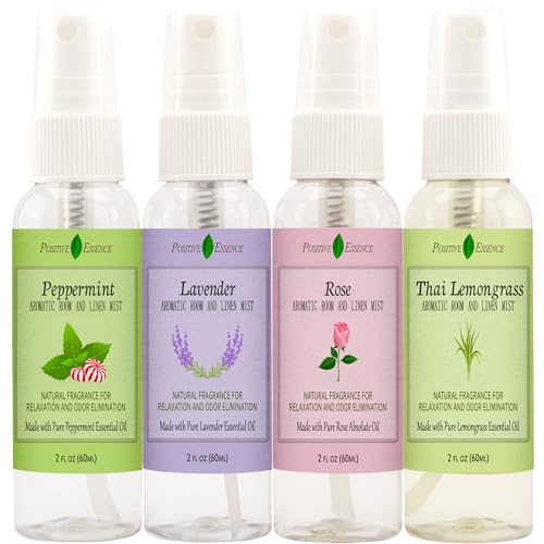 Linen and Room Spray Gift Set Lavender Lemongrass Rose Peppermint Natural Air Freshener Made with Pure Essential Oils Minimal Ingredients Perfect Bathroom Spray or Room Mist 4 Pack