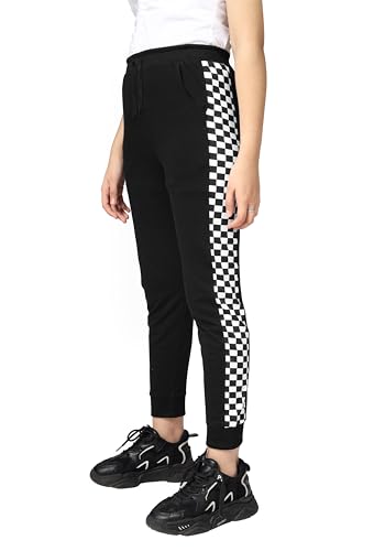 Image of KYDA KIDS Girls 100% Cotton Chess Print Track Pants | Elastic Waist Regular Fit | Soft Breathable Kids Casual Wear with Side Pockets Multicolor (Pack of 1)