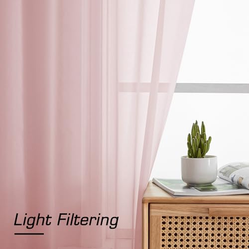 Image of Simplebrand Blush Red Sheer Curtains 90 Inches Long 2 Panels, Light Filtering Rod Pocket Solid Color Window Sheer Curtain Panels, Elegant Curtains & Drapes for Living Room, Bedroom, 59 inch W x 90 inch L