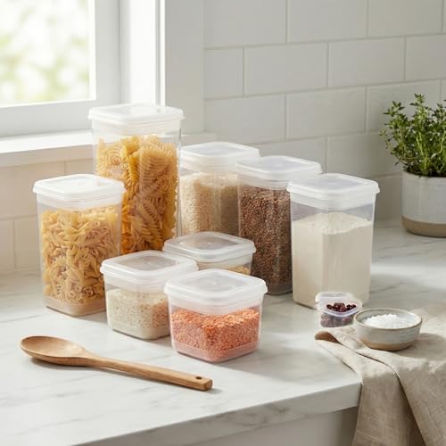 Deconox Simple 8 Parça Erzak Saklama Kabı Seti - Şeffaf ve Gri Renk Seçenekli - 3 Farklı Boy (0.60 Lt - 1.30 Lt - 1.90 Lt) Bakliyat ve Düzenleme Kutusu (ŞEFFAF)