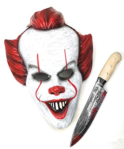 Mut Máscara Payaso IT con Cuchillo Asesino para Disfraz terrorífico Halloween Adulto