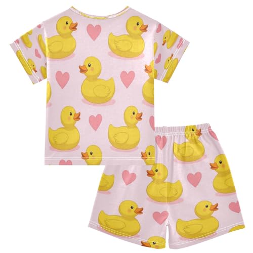 Pajama Sets Short Sleeve Cute Yellow Ducks Pattern Soft Cotton Summer Sleepwear 2 Piece PJS Size 5-14T2