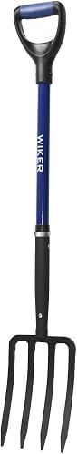 WIKER Pitchfork,Pitchforks for Gardening Digging Composting Spading,4Tines Garden Fork witn Fiberglass Handle,43 Inches