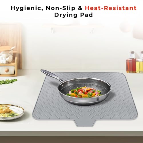 Image of PANCA Dish Drying Mat for Kitchen Silicone Mat for Utensils Drying Organiser- Large Size with Built in Drain Lip Protects Countertops (Big Size)