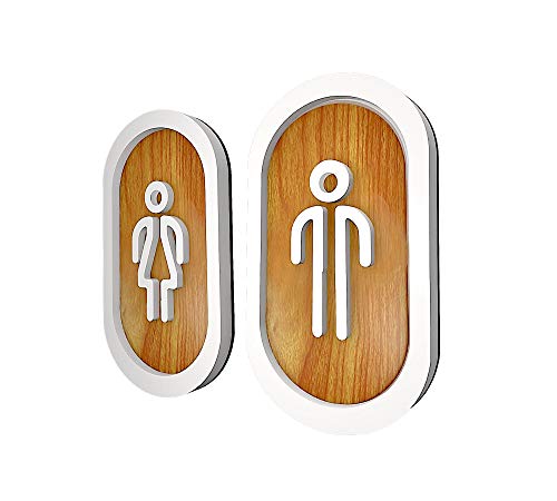 DOJA BARCELONA | Cartel para Baño | Hombre + Mujer | Color Madera | 100mm x180mm | Simbolo Adhesivo WC para Puerta | Placa Pegatina para Aseo, Aseos Cartel, Vinilo Adhesivo, Señal de Lavabo