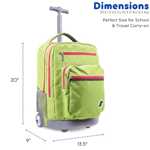 Image of J World Sundance Laptop Rolling Backpack for Girls Boys. Roller Bookbag with Wheels, 20 Inch, Celery