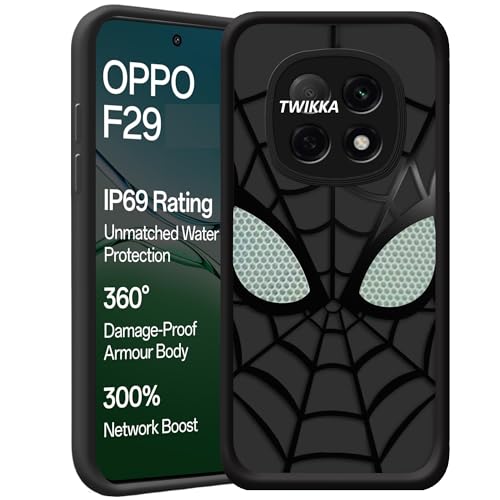 Image of Stylish Spider Back Case Cover Compatible for Oppo F29 5G | Spidey Face Mask Case | Soft Silicone | Camera & Full Body Protection | Shock Proof | (Black)
