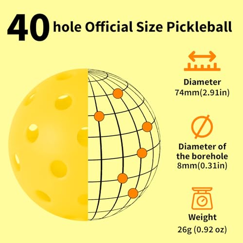 image for Wiseek 4pcs Pickleball Balls,40 Holes Outdoor Pickleball Balls,8mm Pre