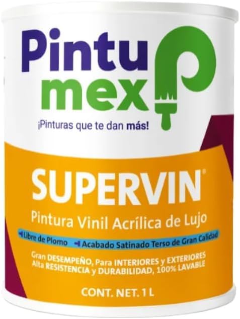 Reviews de Pintura Gris Oxford los mejores 5. 49 Pintumex Supervin, Pintura Vinil Acrílica de Lujo, Acabado Satinado, Alta Resistencia para Interiores y Exteriores. (Gris Oxford, 1 Litro)
