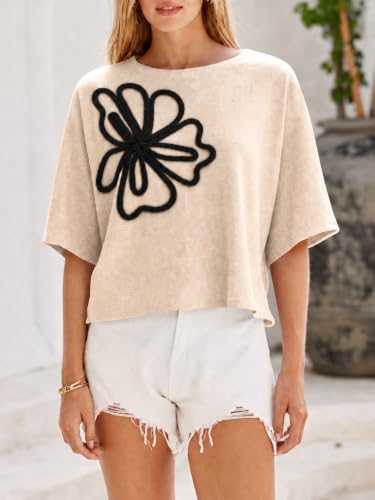 Image of Cicy Bell Womens Oversized Short Sleeve Sweaters Tops Knit Fall Pullovers