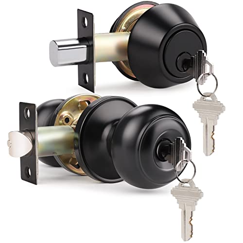 Probrico Keyed Alike Front Door Exterior Door Knob With Double Cylinder Deadbolt Combination Set, Matte Black Door Locksets With Lock And Deadbolt, Same Key, 6 Pack #TOP18
