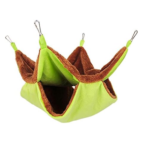 NA Green Pet Cage Hammock Double Layer Thick Warm Bunkbed Hammock for Chinchilla Parrot Sugar Glider Ferrets Rat Hamster Rat Playing Sleeping Cover