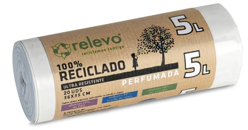 Relevo 100% Recycled Scented Bin Liners, Heavy Duty 5 L, 20 Bin Bags with Drawstrings
