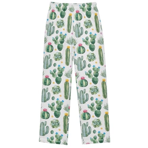Boy's Pants Green Cactus Succulent Flower Jogger Pants Elastic Waist Long Bottoms Trousers with Pockets 6-14 Years