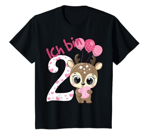 Reh Geburtstagsshirt Rehkitz 2 Geburtstag Mädchen 2 Jahre T-Shirt