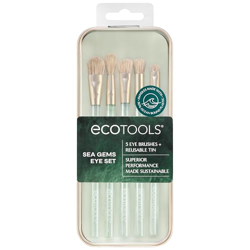 EcoTools Sea Gems Eye Makeup Tool Kit with Reusable Tin, Vegan Cruelty-Free, Liquid, Cream and Powder Compatible, 6 Piece Set