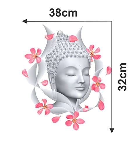 Image of Lord Buddha PVC Vinyl,Wall Sticker for Home Decor - Ideal for Living Room, Bedroom, Hall, Kids Room, Play Room (Size -45 cm x 45 cm) (Buddha with Flowers (48 Cm X 40 Cm))