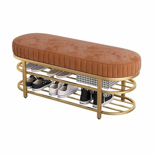 Banc d'entrée pour couloir en métal et son assise velours pour le vestiaire
