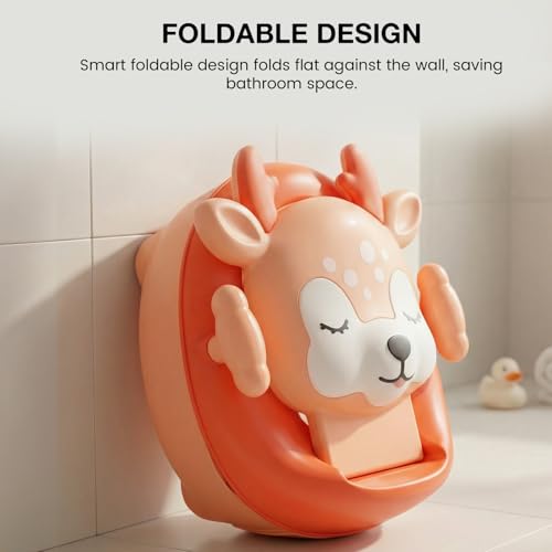Image of Baybee Deer Baby Potty Seat for Kids 2 to 5 Years with Back Support | Foldable Toilet Seat with Removable Drawer & Cleaning Brush | Premium Potty Training seat | Kids Toilet Chair Boys Girls (Orange)