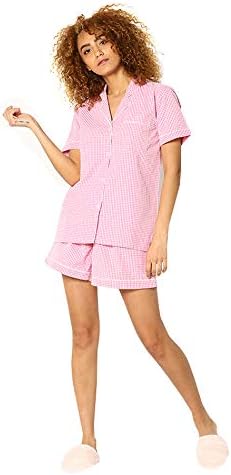Huggs Luxury 100% Cool Cotton 2pc Short Pyjama Set for Women Super Soft Pyjamas Shorts for Women Printed Top & Bottom Sleepwear Set Comfortable Fit Pyjamas Cotton Loungewear Notch Collar Pjs