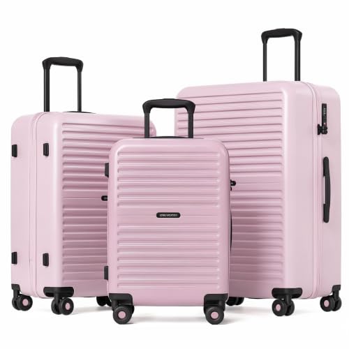 Image of LONG VACATION Luggage Sets, 3 Piece, Durable Suitcase with Spinner Wheels | Family & Extended Travel Use, PC Lightweight Hardshell Luggage with Robust Zipper, TSA Lock, Space-Saving Nested, Pink