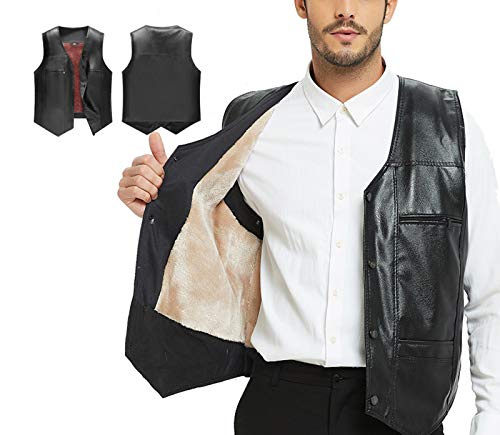 Elonglin Colete Masculino de Couro Sintético Aquecedor Colete de Terno Jaqueta sem Mangas com Bolsos