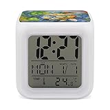 Donnapink Sveglia digitale con tre pesci carpa che nuotano e ninfee nello stagno, 7 colori LED che cambiano colore, luce notturna a cubo LED, sveglia da comodino per camera da letto, casa, ufficio