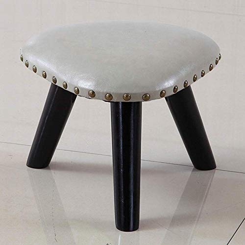 Taburete de madera maciza triángulo ZZ con acabado en cuero y remaches decorativos gris