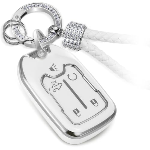 Image of Key Fob Cover for GMC Acadia, Rhinestone Loop Case, Silver-Edge
