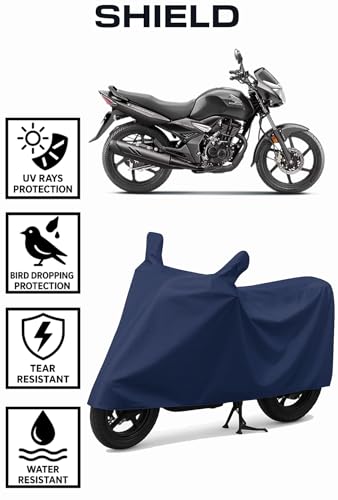 Image of Generic Shield Heavy Duty Bike Cover for Honda Unicorn | All-Season, Tear-Proof Fabric | with Side Mirror Pocket & Buckle Belt | Honda Unicorn Bike Cover | Navy