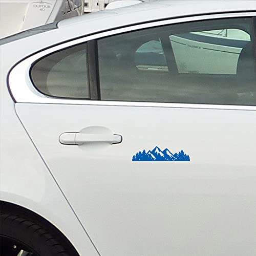 Image of Mountain Tree Forest Vinyl Decal for Car (Azure Blue) (Set of 2) RV Camper Waterproof Small Mountain Car for Bumper Door Panel Car Decal Laptop Tuber Wall Window Phone Mug Accessory Decoration