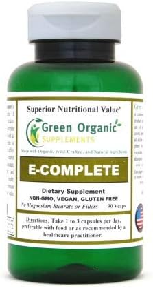 Green Organic Supplements Vitamin E, with Natural Antioxidants and Enhancers, Without Any Added Fillers