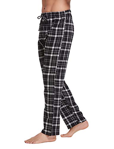 CYZ Men's 100% Cotton Super Soft Flannel Plaid Pajama Pants-BlackWhiteTartan-M - Thumbnail 2