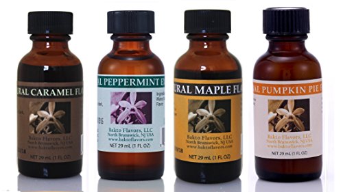 Bakto Flavors, 4 Flavor Variety : Peppermint, Maple, Pumpkin Pie, Caramel Kosher Collection For Baking And Cooking ! 1 Oz Bottles #TOP22