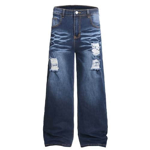 Image of QIMYUM Men's Wide-Leg Baggy Flex Jeans Relaxed Loose Fit Long Denim Pants
