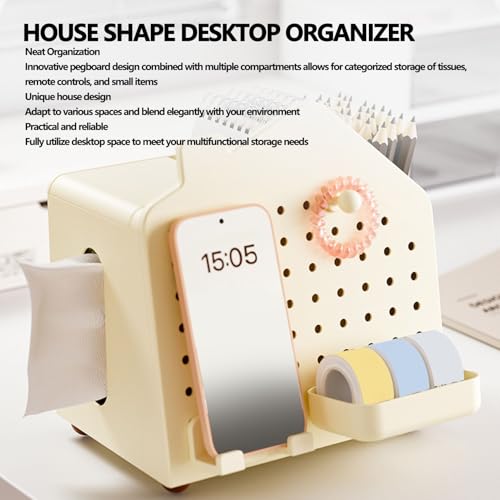 Support de boîte à mouchoirs en forme de maison avec rangement bureau perforé