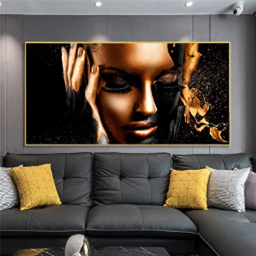 Affiches et Impressions Scandinave de portrait femme africaine peinture sur toile 90x180