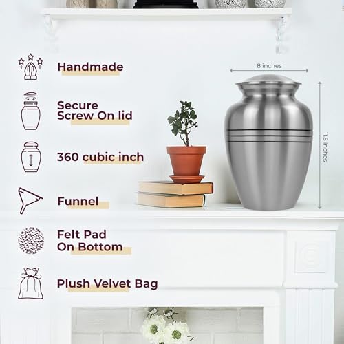Image of Trupoint Memorials Cremation Urns for Human Ashes, Funeral Memorial Urn for Male and Female, Decorative Burial Metal Urn Collection for Adult Men & Women - Silver, XL (360 LB)