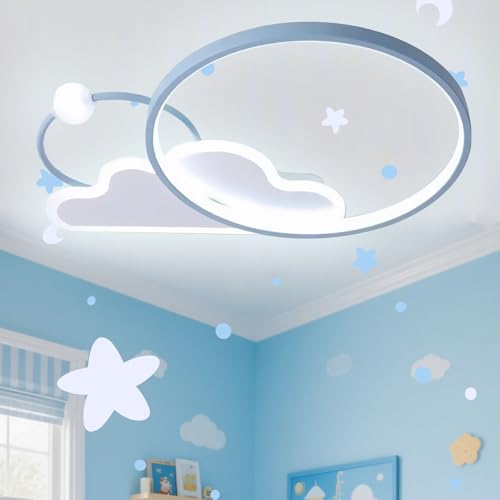 Plafonnier LED bleu 52cm télécommande pour chambre enfant - 2