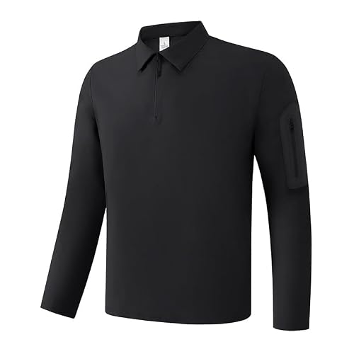 Veyvani Men's Long Sleeve Quick Dry Polo Shirt Basic Black