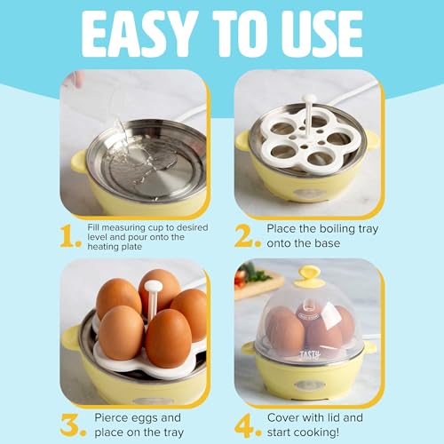 Tasty Mini Rapid Egg Cooker, 5-Egg Capacity for Perfect Hard Boiled Eggs or Omelets, Auto Shut Off, Yellow by Tasty - Image 6