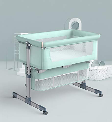 Infant Shining Baby Bedside Crib, Multifunction Cradle Bassinet Movable for Newborn Sleeping, Foldable Toddler Bed Baby Basket Travel Bed Green